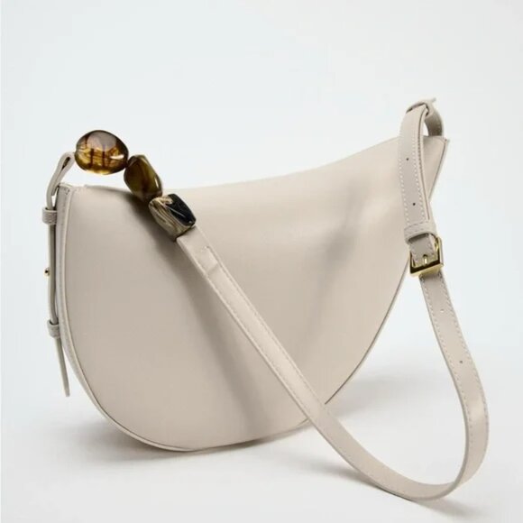 ZARA NWT Chic Beige BEADED ASYMMETRICAL CROSSBODY BAG - Picture 9 of 12
